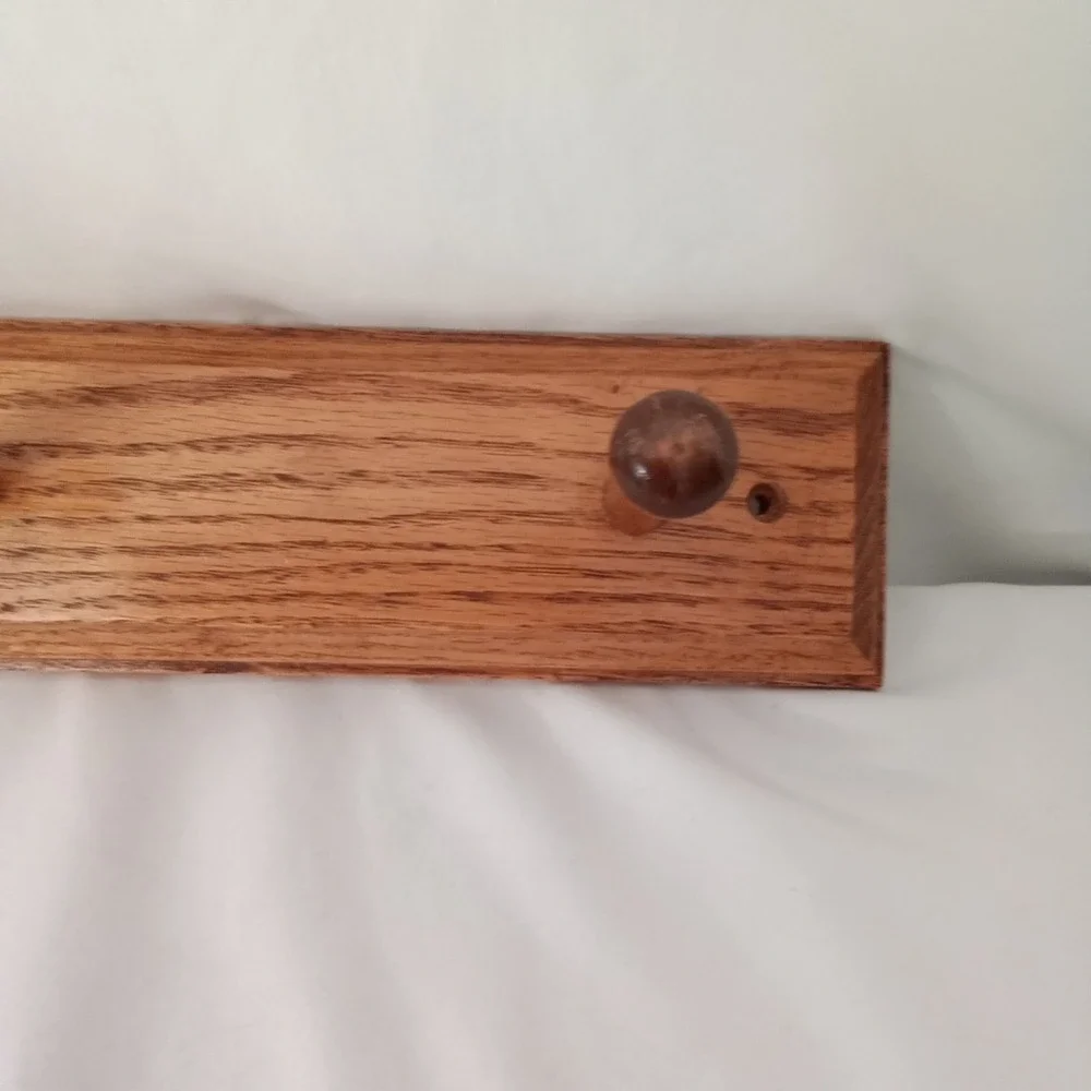 Solid Oak Wood Wall Mounted Coat Rack 3 Peg Hook Rail Entryway Organizer Brown
